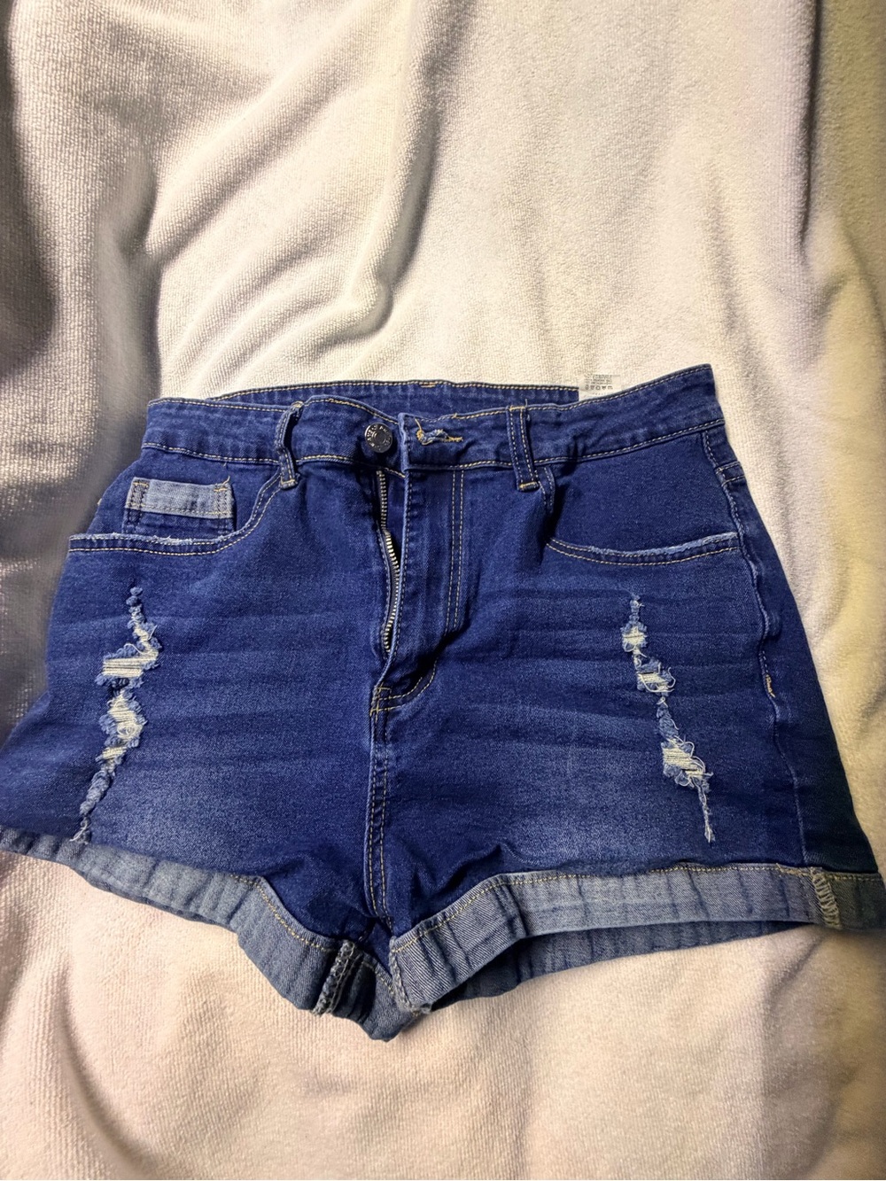 SHEIN Blue High-Rise Distressed Denim Shorts